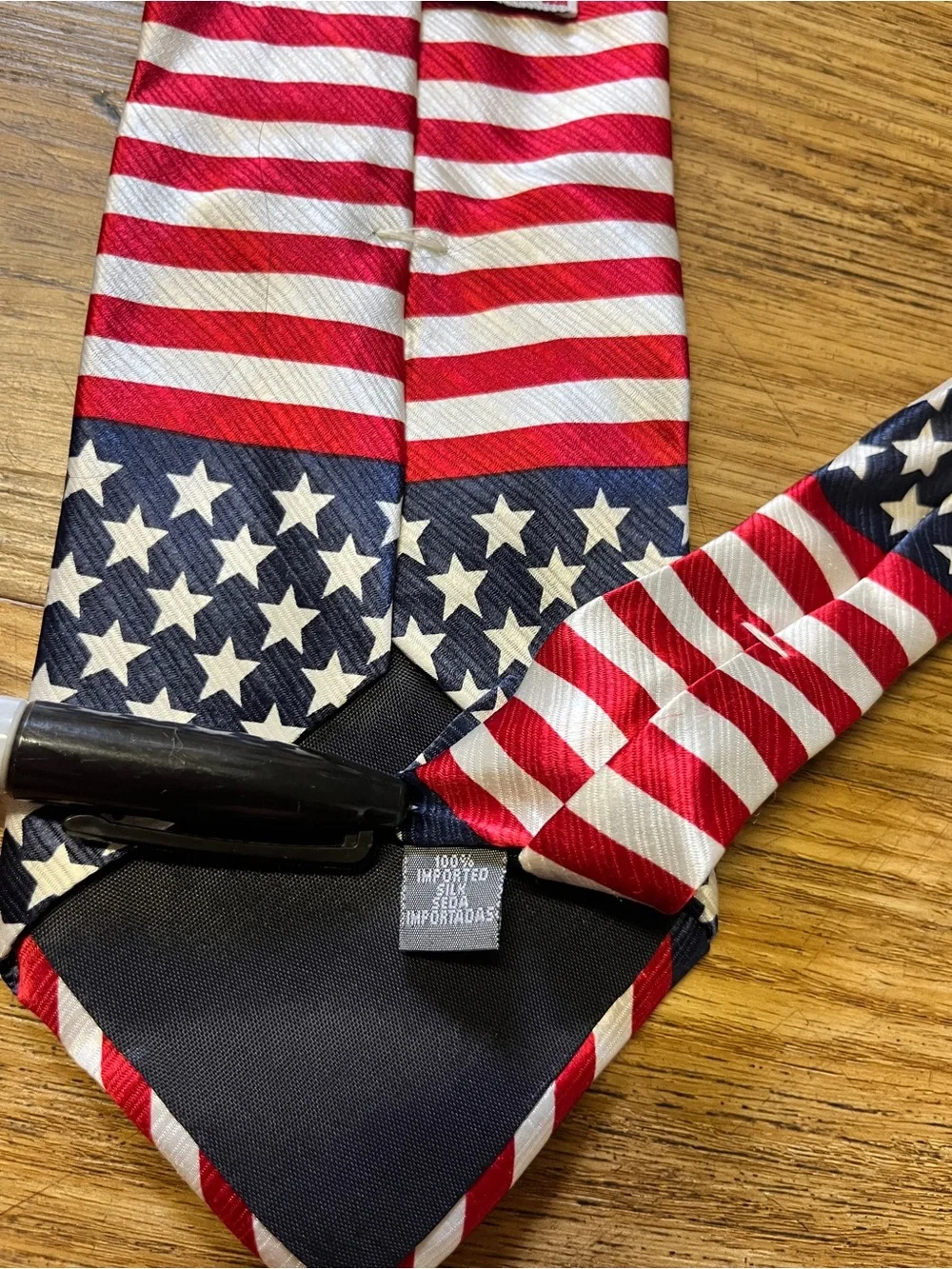 American Traditions USA Flag Silk Tie Patriotic Stars Stripes Red White Blue Men